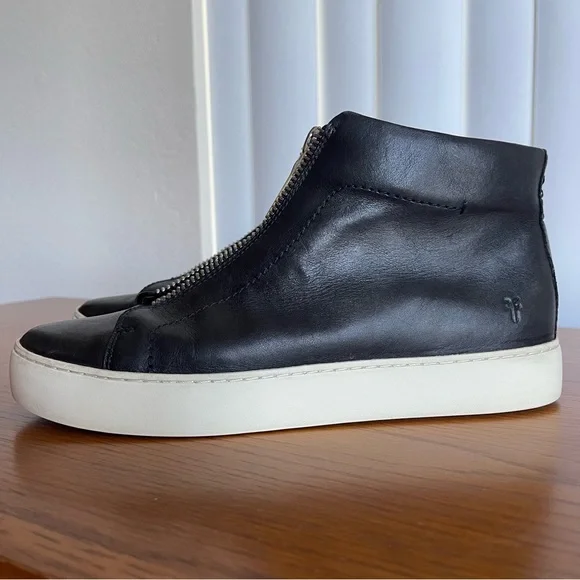 Frye Women’s Lena Zip Up Leather High Top Sneakers Black Size 9 - Picture 2 of 16